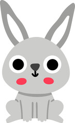 Obraz premium Vector cartoon baby rabbit isolated on white background. Funny little hare or bunny clipart. Cute forest animal child icon for kids. Flat woodland element. Woods wildlife illustration