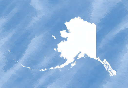 Alaska USA state map silhouette on blue watercolor background