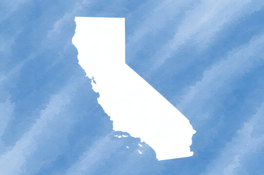 California USA state map silhouette on blue watercolor background
