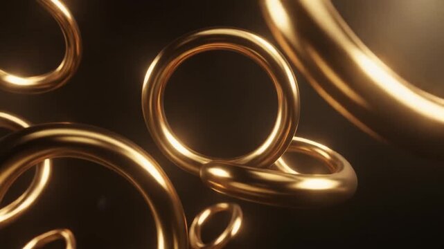 Seamless Loop of Abstract Golden Metallic Rings Intertwining and Floating in Dark Space, Elegant Full HD Motion Background for Luxury Branding and Presentations