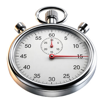 Classic analog stopwatch with chrome finish, silver mechanical timer for sports, professional precision chronometer isolated PNG with Transparent Background