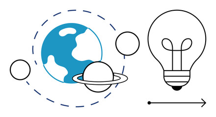 Innovation concept. Innovation through planetary orbits and a lightbulb, connecting science, creativity, and technology. Innovation for futuristic design, education, research, and technology © robu_s