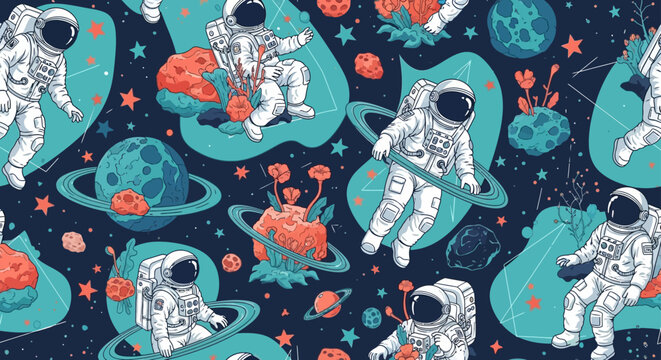 astronauts exploring planets and stars in outer space a vibrant cosmic adventure