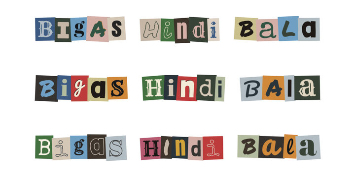 Bigas Hindi Bala. Ransom note style text in Tagalog language, cutout letters typography design for protest and advocacy