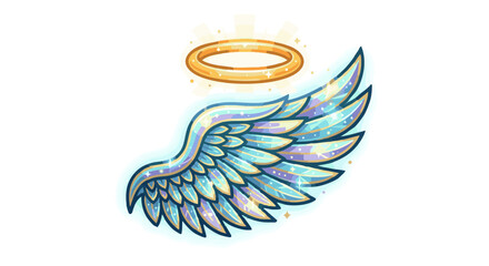 Obraz premium Golden halo above glowing angel wing in decorative style 