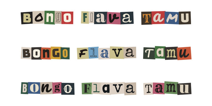 Bongo Flava Tamu. Ransom note style typography design with Swahili text, collage letters for music and culture concepts