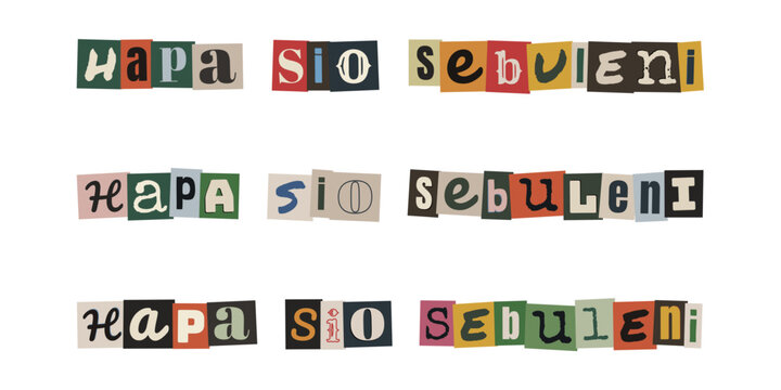 Hapa sio sebuleni. Ransom note style text in Swahili language, collage typography design with cut out letters