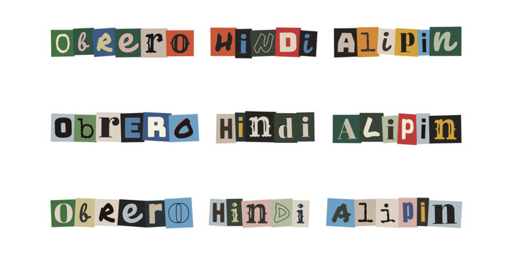 Obrero Hindi Alipin. Ransom note style text in Tagalog language, worker not slave typography design concept