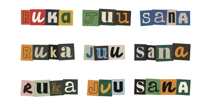 Ruka Juu Sana. Swahili ransom note style typography collage with cut out letters for creative design projects