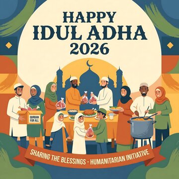 Vibrant illustration depicting a diverse community united in celebration, practicing charity and sharing blessings during a significant annual spiritual festival, fostering togetherness and goodwill