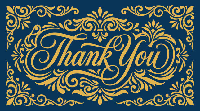 Golden Calligraphy Thank You Text with Luxury Ornaments
