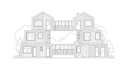 Obraz premium Modern Modular Container House Architecture Line Art Illustration - Minimalist Eco-Friendly Sustainable Home Design Sketch