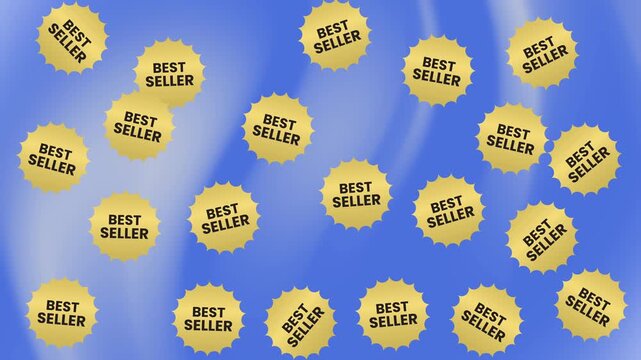 Many gold best seller seals on a blue background, perfect for book covers, websites, product packaging, and digital marketing materials.