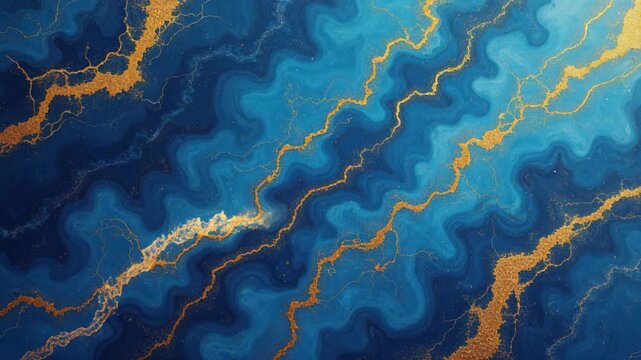 Azure and Gold Abstract: A captivating abstract composition of swirling azure hues interlaced with shimmering gold, reminiscent of celestial currents and opulent artistry. 
