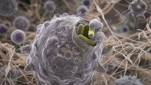 Microscopic view of a complex biological cell structure with internal components.