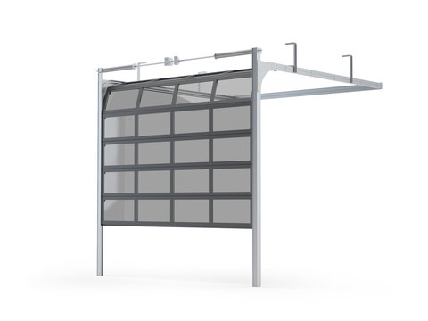 Industrial sectional garage door system, 3d illustration