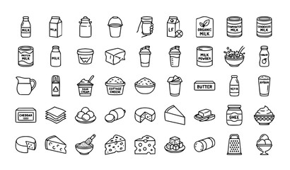 Dairy products line 39 icon set with cheese yogurt kefir and editable stroke vector collection © Shameem