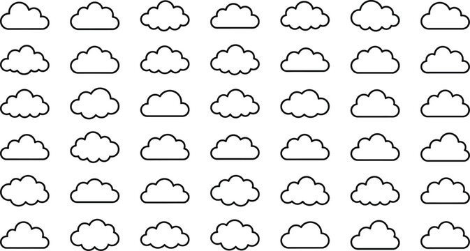 Cloud icons, black cloud symbols, weather icons, outline clouds