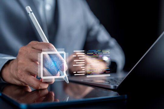 Business expansion strategy and franchise branch growth goal. Man interacting with digital tablet selecting target bullseye and storefront network for retail market success.