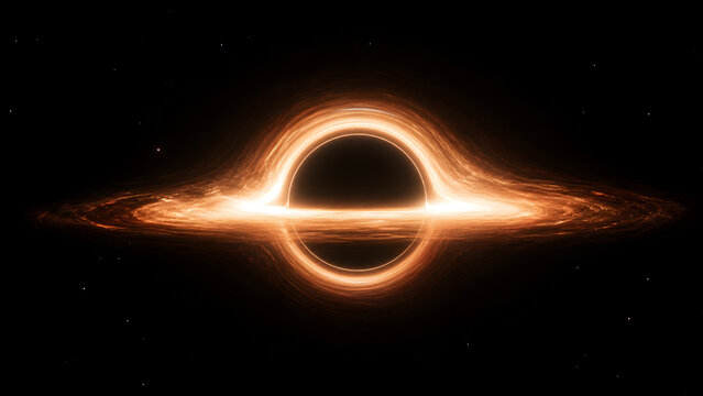 Vibrant accretion disk surrounding a black hole in deep space with distant stars