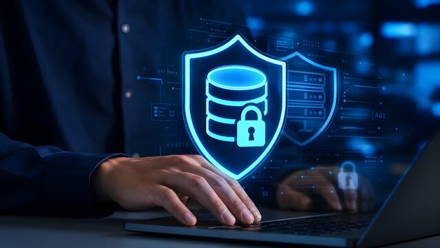 Database Security Concept with Shield and Locked Server Icon