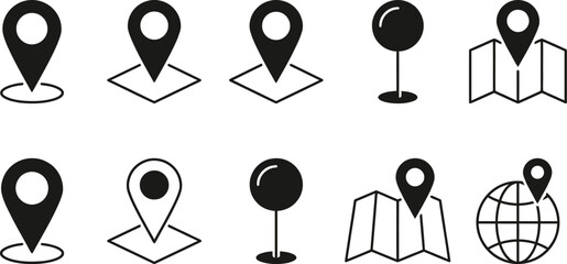 Map location icons, navigation symbols, vector pointers, geographic markers © Rifat