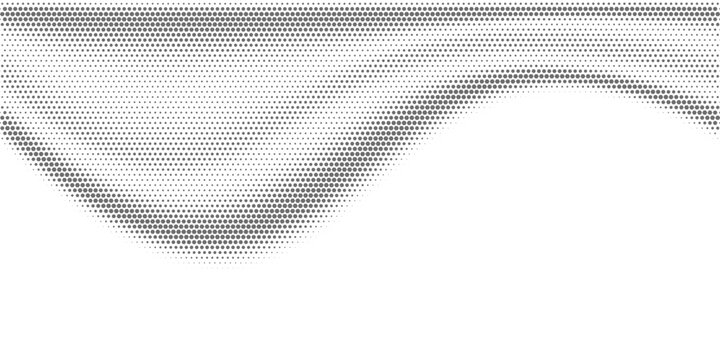 Hexagon halftone gradient texture. Abstract black grunge background. Geometric retro halftone tech overlay. Fading wavy hexagonal pattern backdrop. Vector vanishing honeycomb grunge bitmap wallpaper