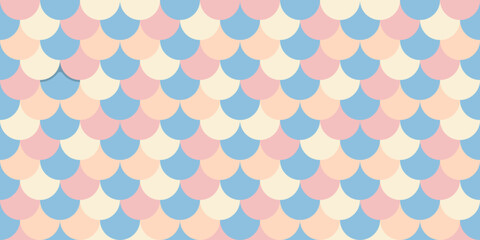 Fototapeta premium Pastel mermaid scales seamless pattern. Perfect for feminine designs, backgrounds, textiles, and digital projects. Soft, dreamy colors evoke tranquility and whimsy.