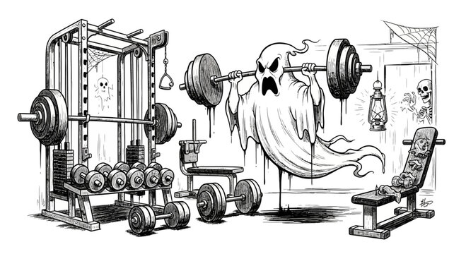 Ghost lifting weights at gym.