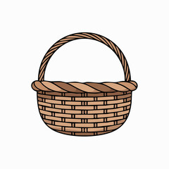 Fototapeta premium Brown wicker basket with handle isolated on white background, illustration