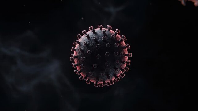 Cinematic Microscopic Footage of HANTAVIRUS particle floating in dark environment