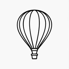 Fototapeta premium Simple black hot air balloon illustration on white background for travel or adventure