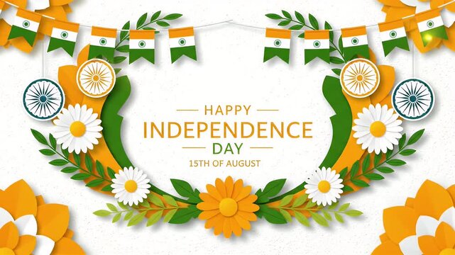 India Independence Day celebration with paper cut flowers and flags on 15th of August