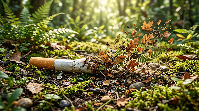 Happy World No Tobacco Day! A broken cigarette dissolves into nature's beauty, symbolizing a healthier planet and future