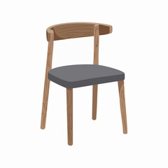 Fototapeta premium Modern wooden chair with gray cushioned seat and backrest on white background