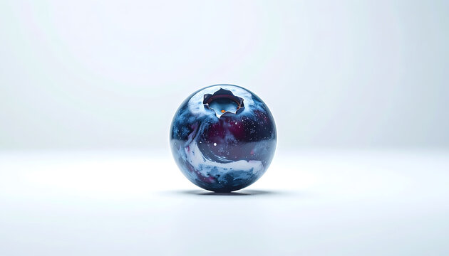 Single ripe blueberry with a textured skin and a small stem indentation against a soft, subtly lit background, representing healthy eating and natural goodness