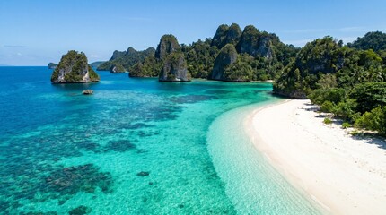 Obraz premium Tropical Paradise Beach with Crystal Clear Turquoise Water and Lush Greenery