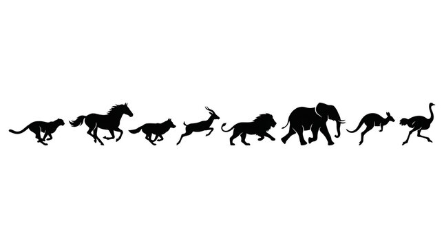 Animal silhouettes of various creatures running together in a line