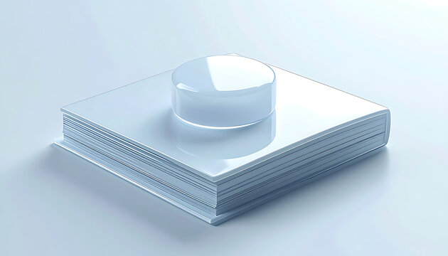 Stacked geometric layers with a cylindrical top element, clean minimalist design with soft lighting and subtle pixelation