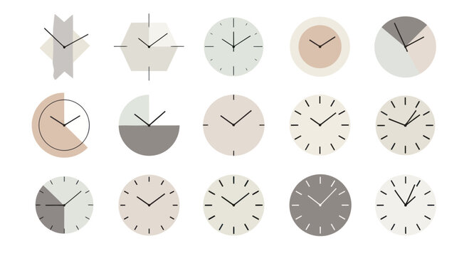 Collection of Diverse Clock Faces and Timekeeping Devices.