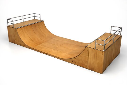 Wooden Half Pipe Skate Ramp Isolated on a White Background