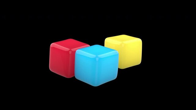 Red, blue and yellow soft bubbly cubes falling to the ground - jelly cubes
