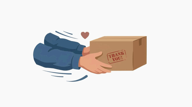 Expressing gratitude, a stylized image showcases a pair of hands delivering a neatly packaged parcel, stamped with a 'Thank You' message.