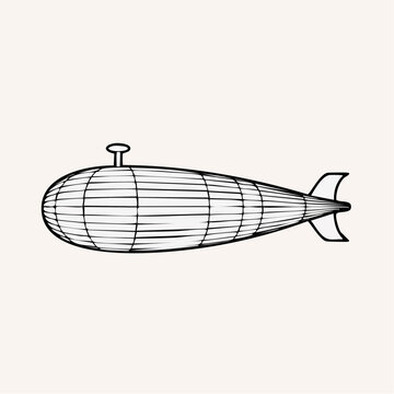 Vintage style airship blimp illustration with horizontal lines and fins on white