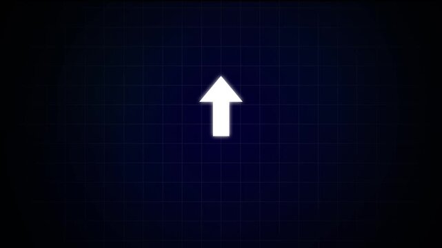 Minimalist white upward arrow on dark gradient background, sleek motion white arrow minimalist arrow
