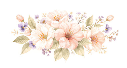 Fototapeta premium Watercolor floral bouquet with delicate pastel flowers and leaves.