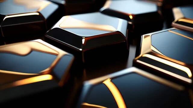 The camera focuses on hexagonal patterns that reflect light. The surface changes as the light shifts, showing different shades and shapes over time.