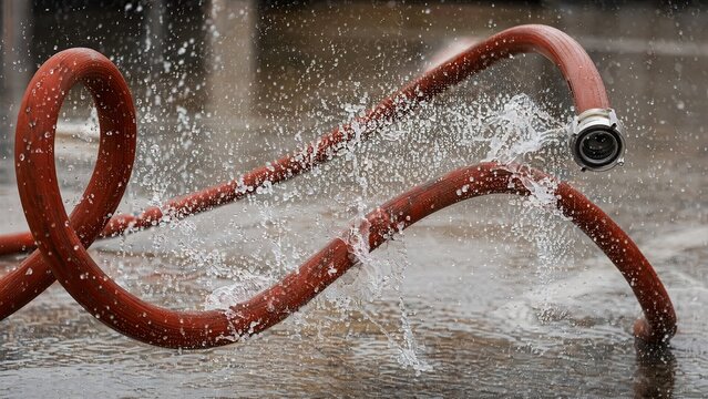 oligarchy. An out-of-control fire hose writhing wildly, spraying water in all directions. mobility guides, transit brochures, designed for transport & logistics marketing, used by interior designers.