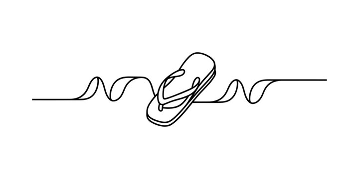 Single line drawing of a flip flop with a wavy line Vector, illustration