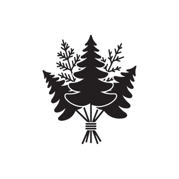 Black forest trees bundle icon with wheat stalks